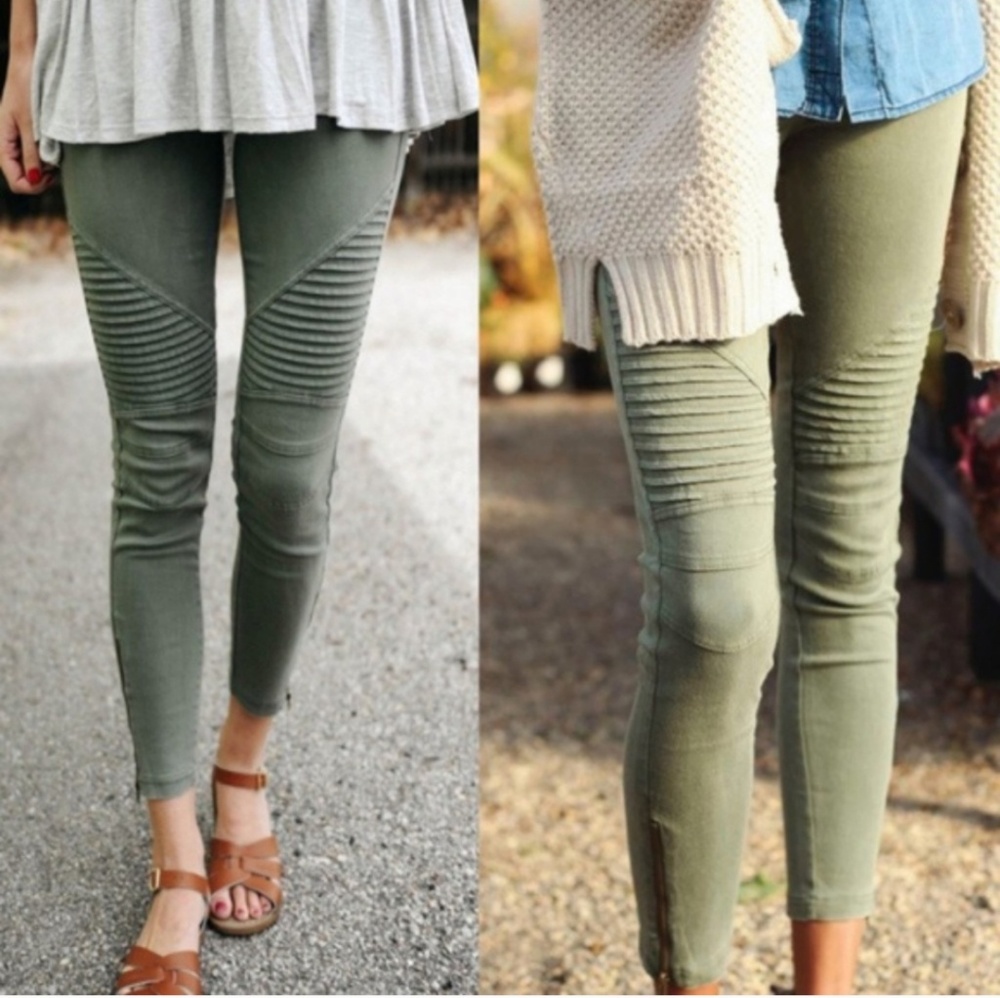 Olive Moto Leggings